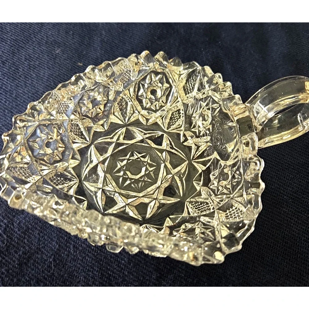 American Brilliant Period Cut Glass ABP Handled Nappy Candy Dish Hobstars Fans